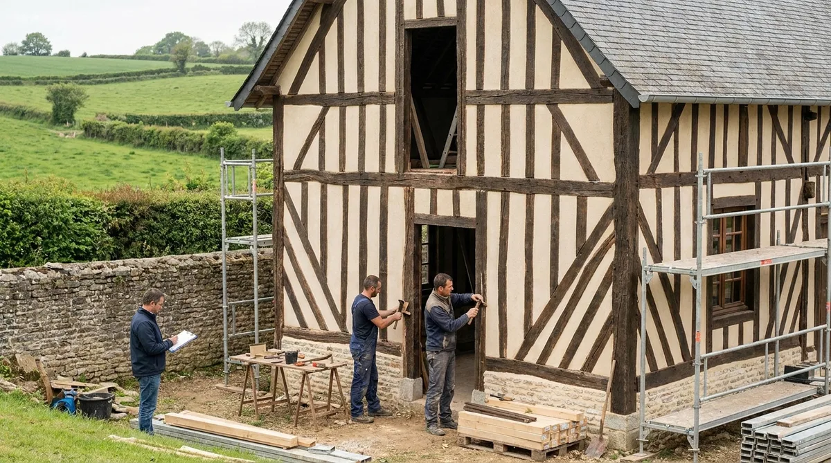 traditional half-timbered normandy house renovation with local artisans in calvados bocage