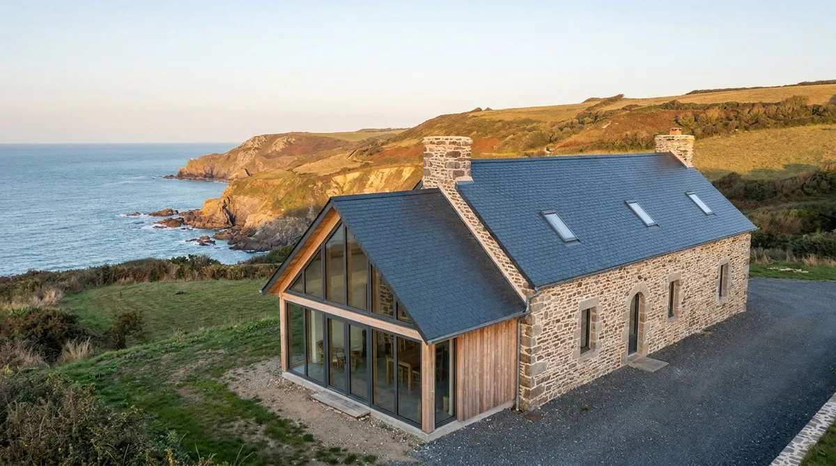 traditional stone house renovation with slate roof near the coast in Calvados Normandy