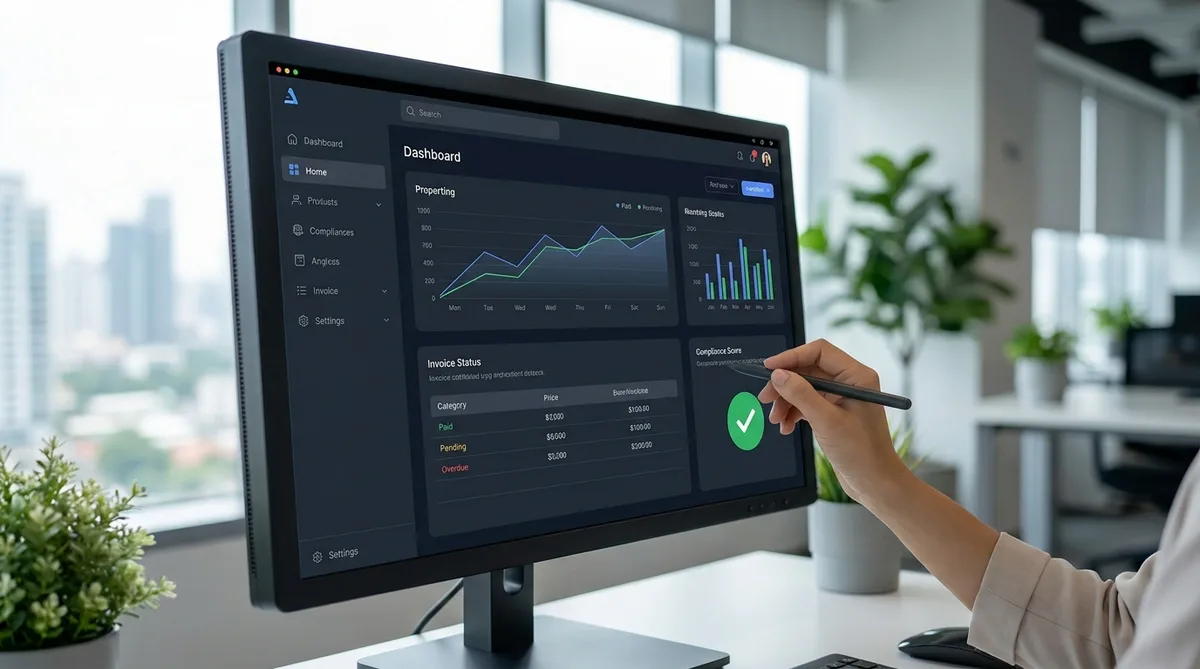 digital dashboard showing invoice status and compliance