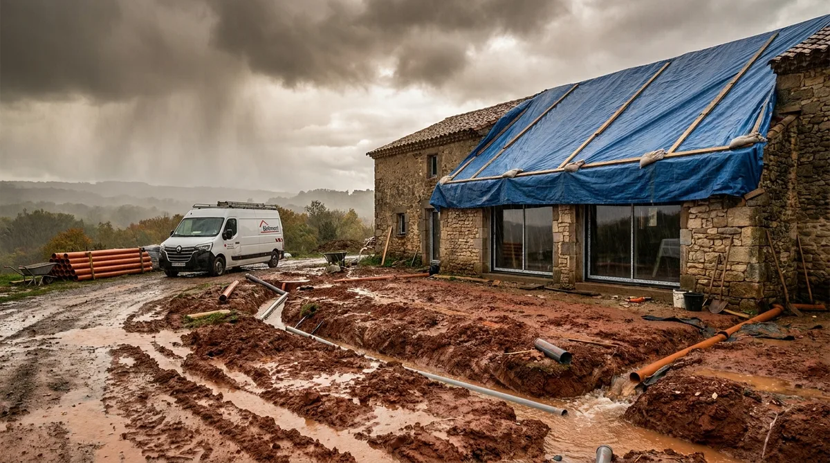 Orages d'automne dans l'Hérault : le coût d'un chantier noyé - illustration article blog Artizo
