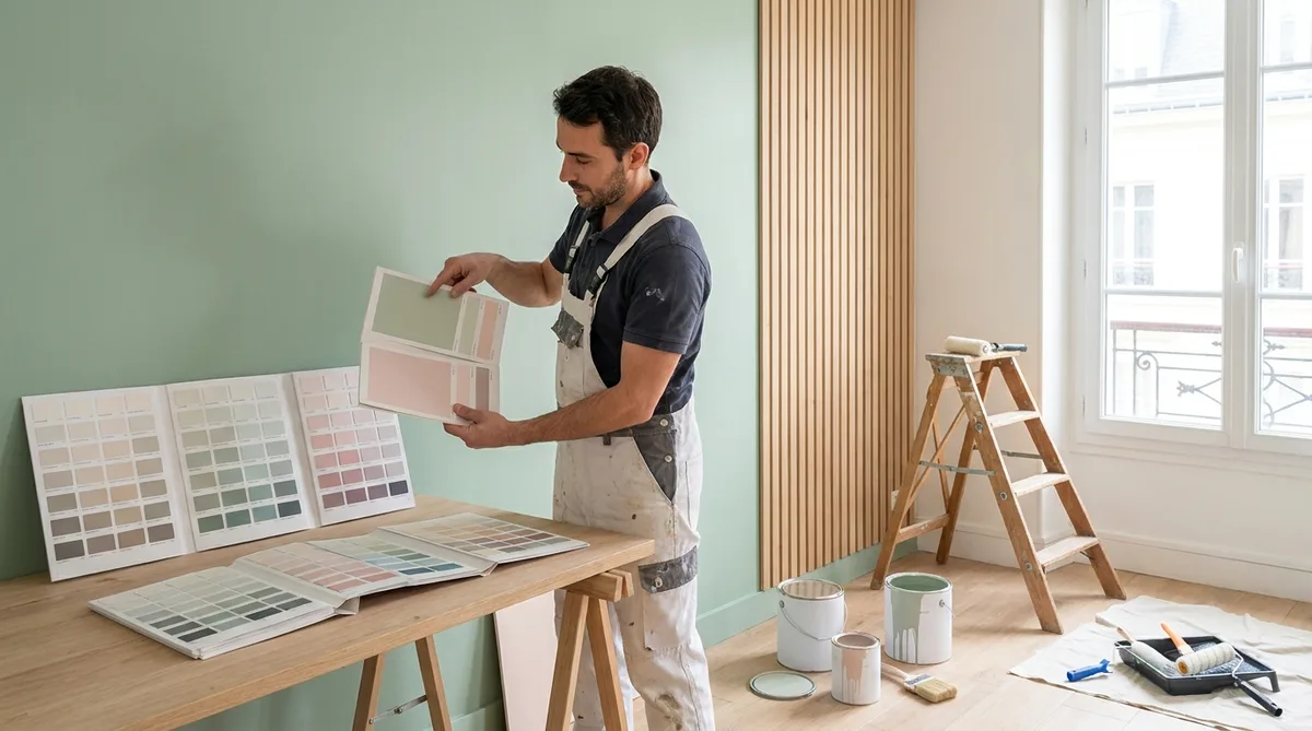 Comparaison de nuanciers de couleurs pour des peintures murales écologiques aux tons pastel