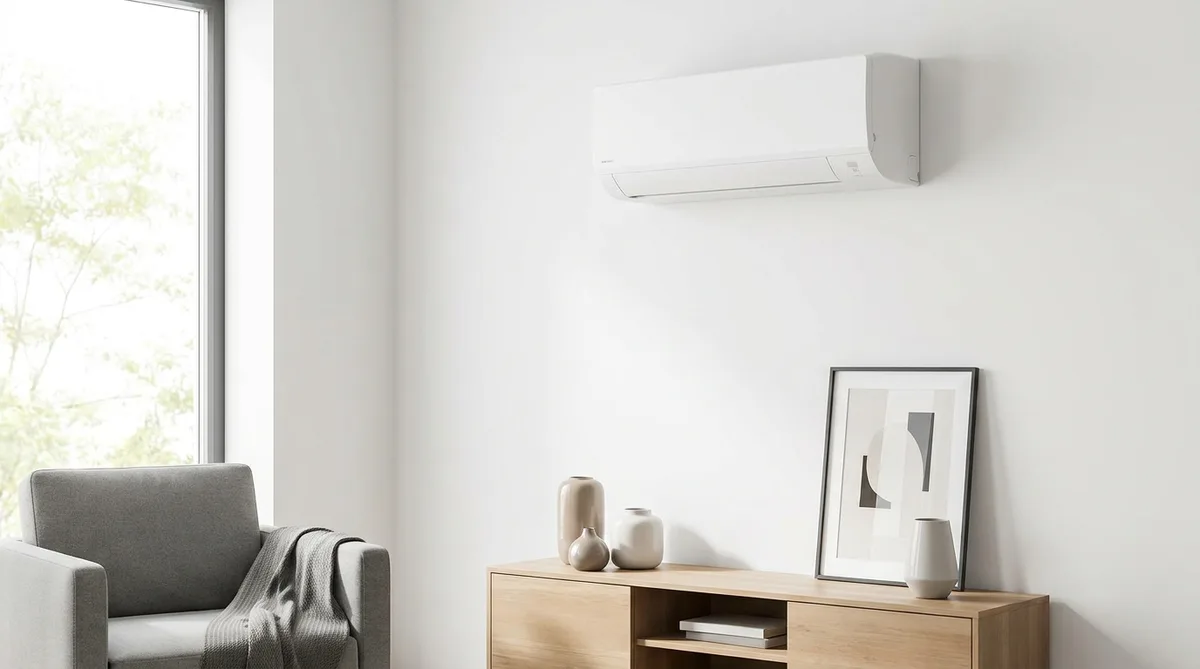 unité intérieure de climatisation moderne sur un mur blanc de salon