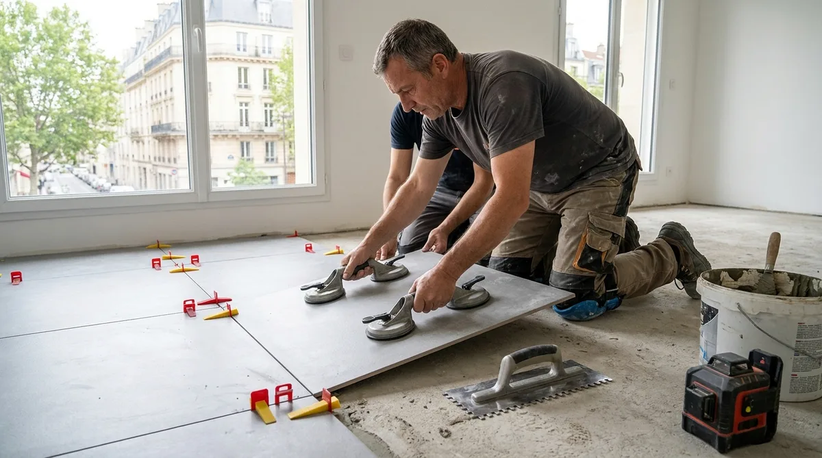 Carrelage grand format : ce qui gonfle le prix de la pose - illustration article blog Artizo