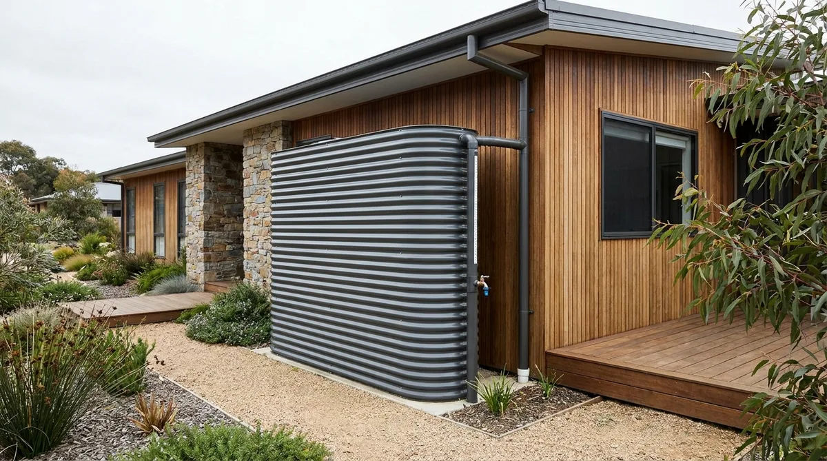 Rainwater harvesting tank connected to a house gutter system