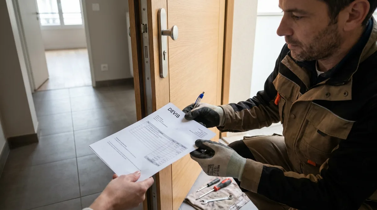 professional locksmith fixing a modern door lock close up