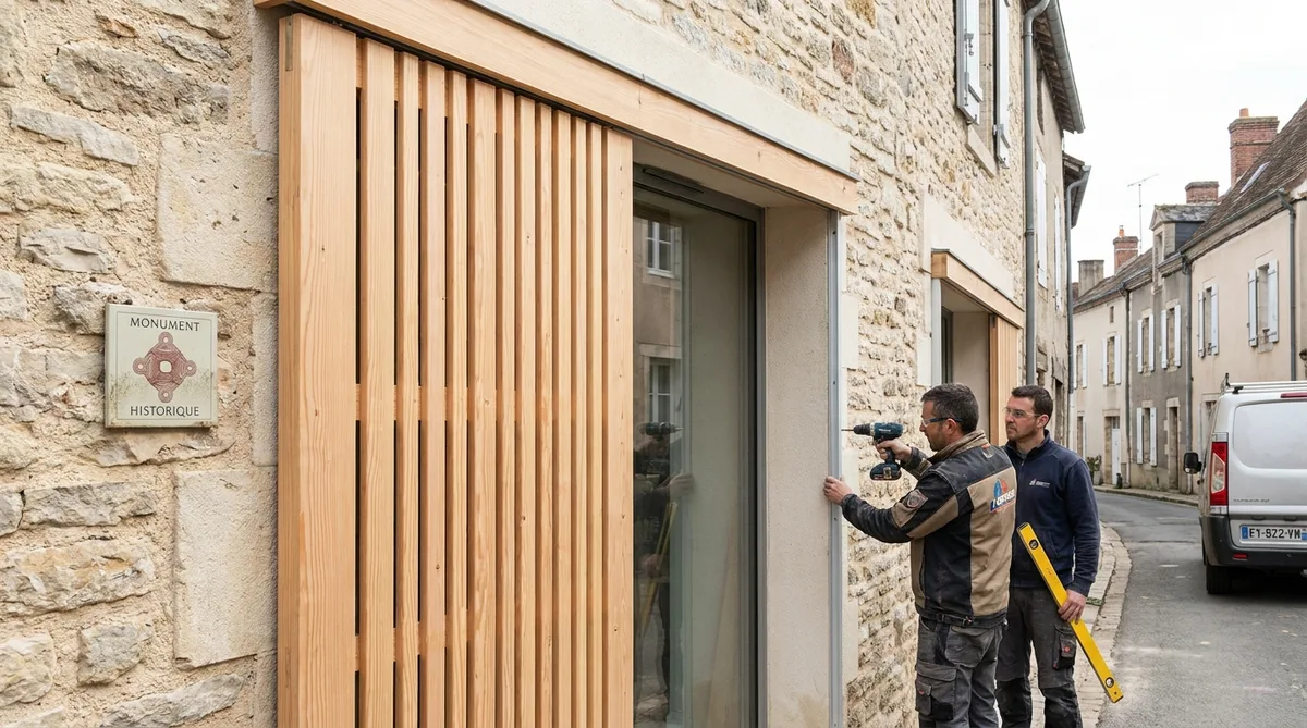 modern sliding wooden shutters on a contemporary facade