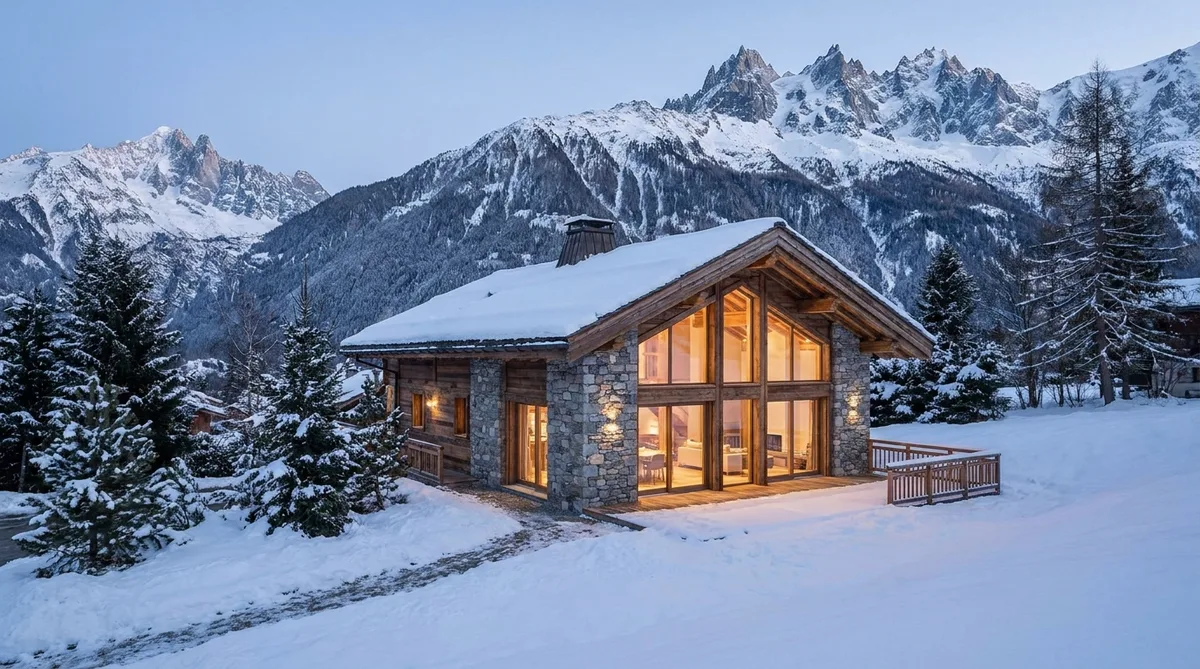 rénovation d'un chalet traditionnel en pierre et bois sous la neige dans les montagnes de l'Isère
