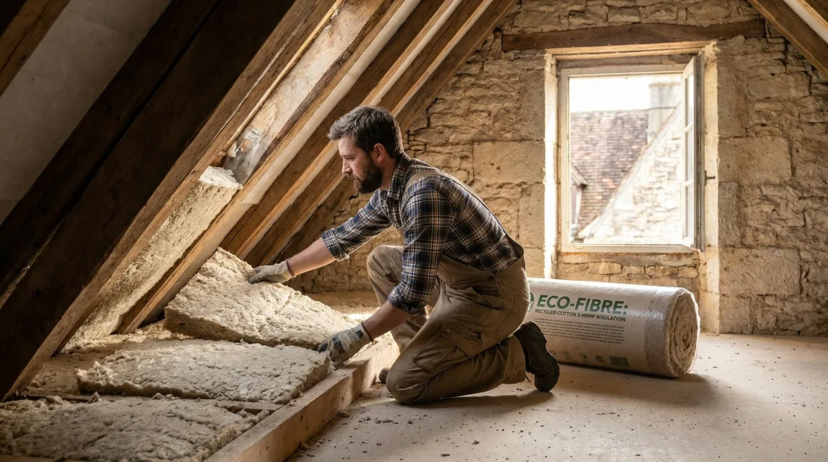 craftsman installing eco-friendly insulation in an old house in Dijon historical center